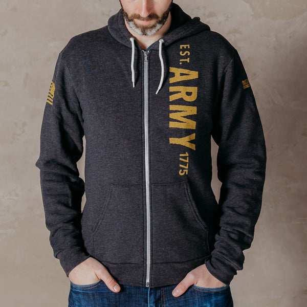 Army Vertical Logo Full Zip-Up Hoodie - Oscar Mike Apparel