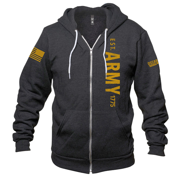 Army Vertical Logo Full Zip-Up Hoodie - Oscar Mike Apparel