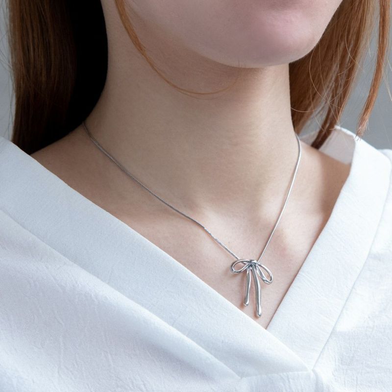 ネックレス ニッケルフリー メタル リボン スライドボール スネーク