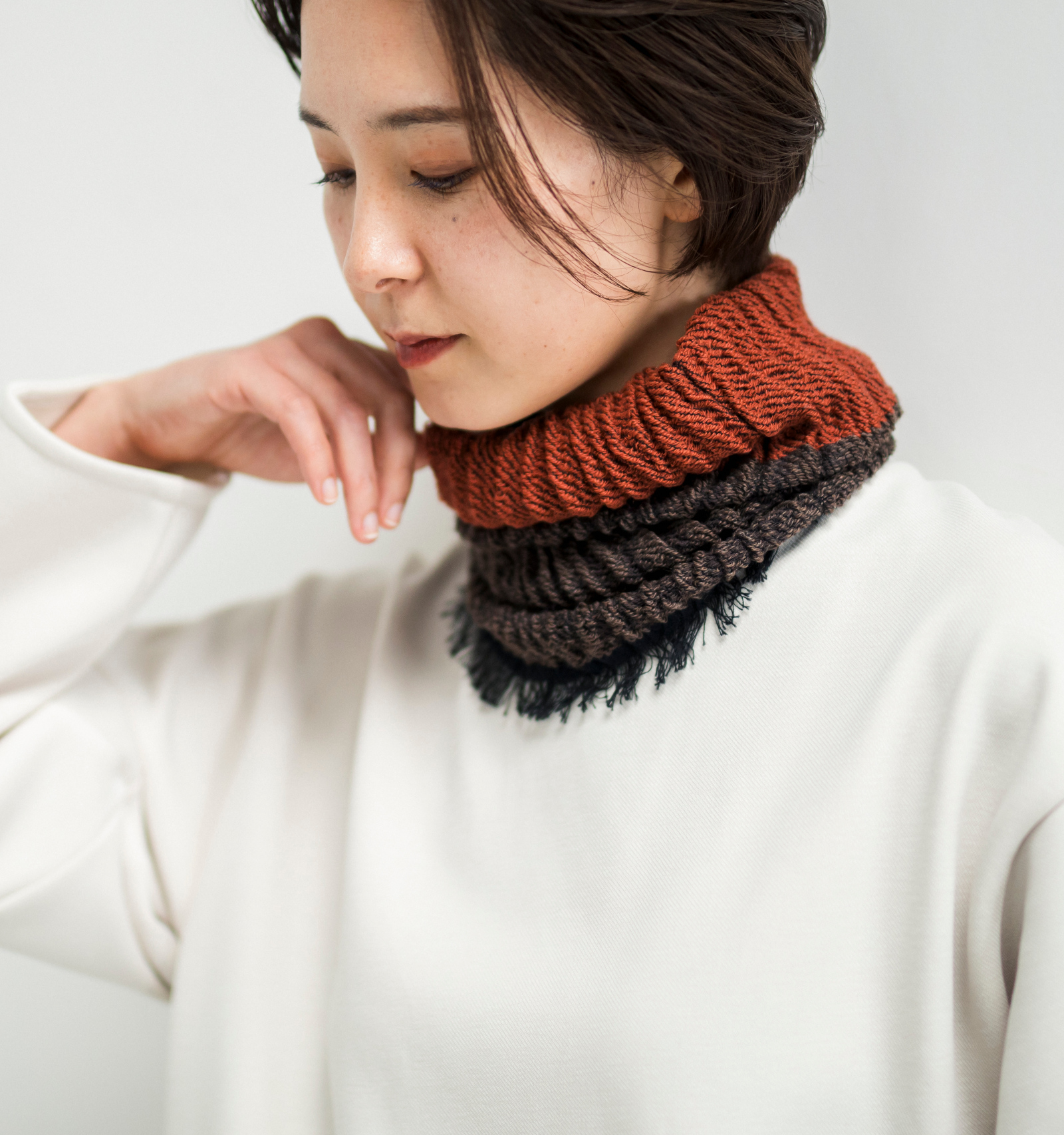 ウール ネックウォーマー マロン×ブラウン | 【公式】工房織座