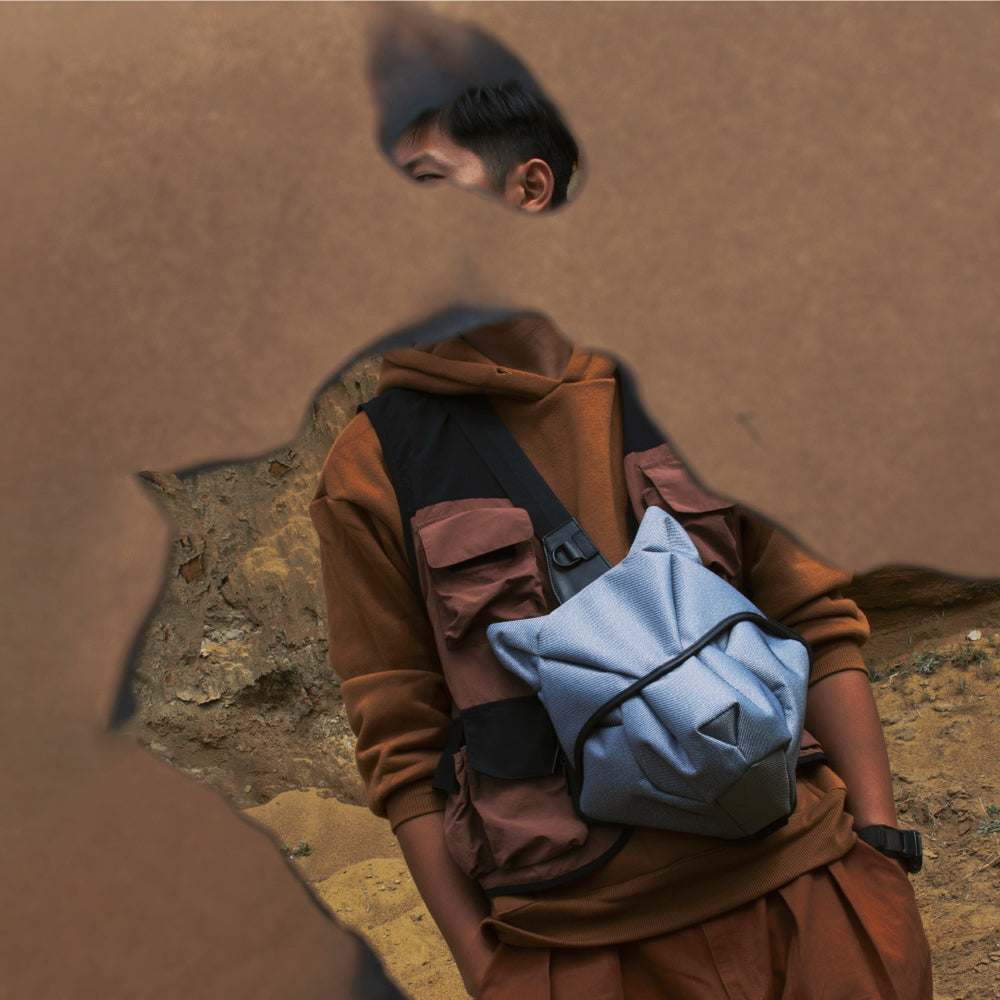 ORIBAGU折り紙バッグ＿薄色デニムオオカミ＿ボディバッグ