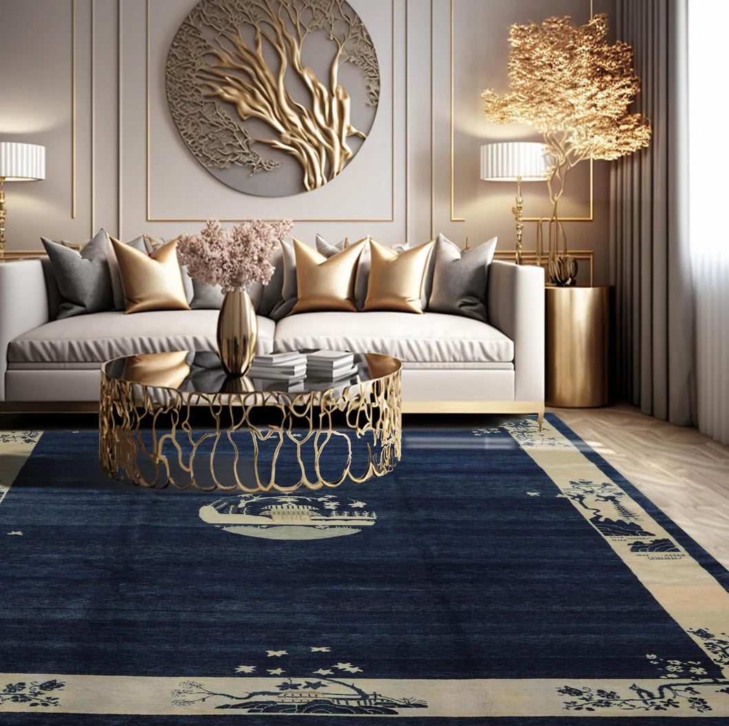 9x12 Navy Blue Hand Knotted 100% Wool Tibetan Oriental Area Rug