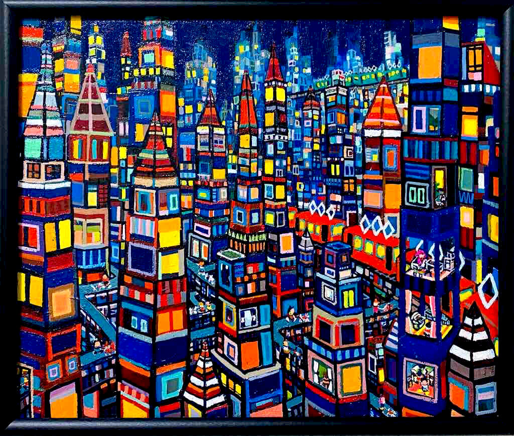 油彩画 | 夜のまち