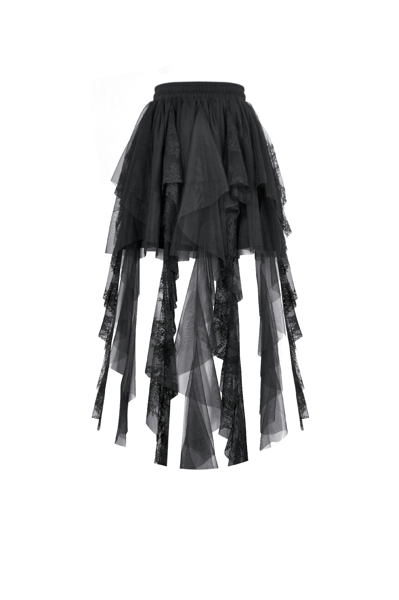 High-Low Lace Skirt with Layered Sheer Panels - Dark Romantic