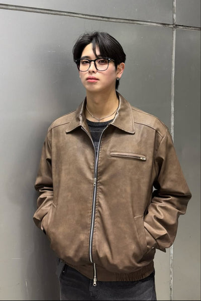 アメリカンレトロショートレザージャケット Ot4834 | 韓国ファッション