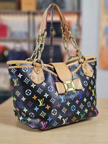 LOUIS VUITTON Black MURAKAMI Authentic Annie GM Chain Tote Handbag
