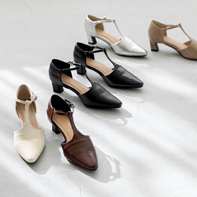 menue (メヌエ) Tストラップ 変形ヒール パンプス 送料無料 | welleg