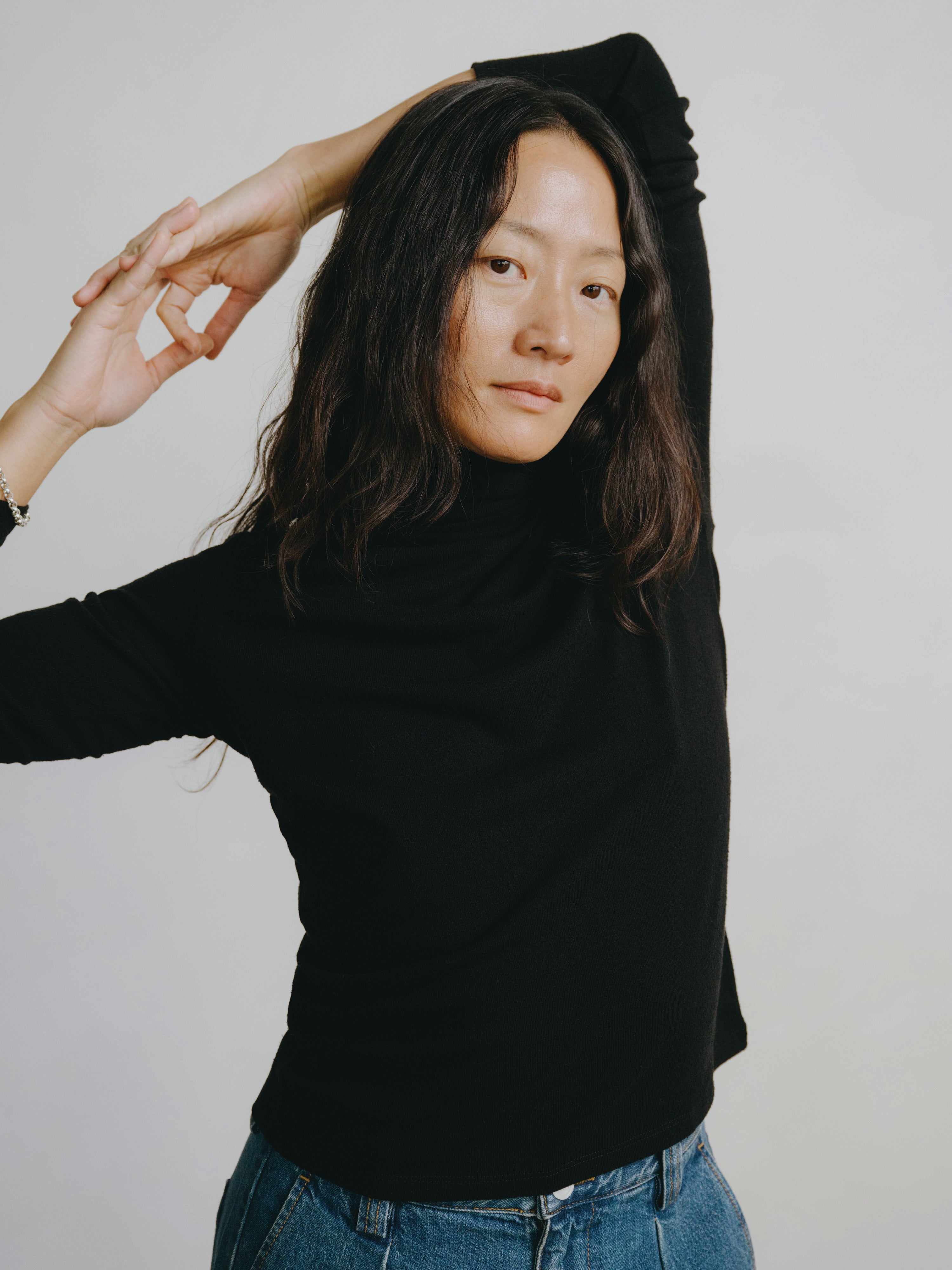 Marianne Turtleneck, Regen Silk Noil Jersey, Black