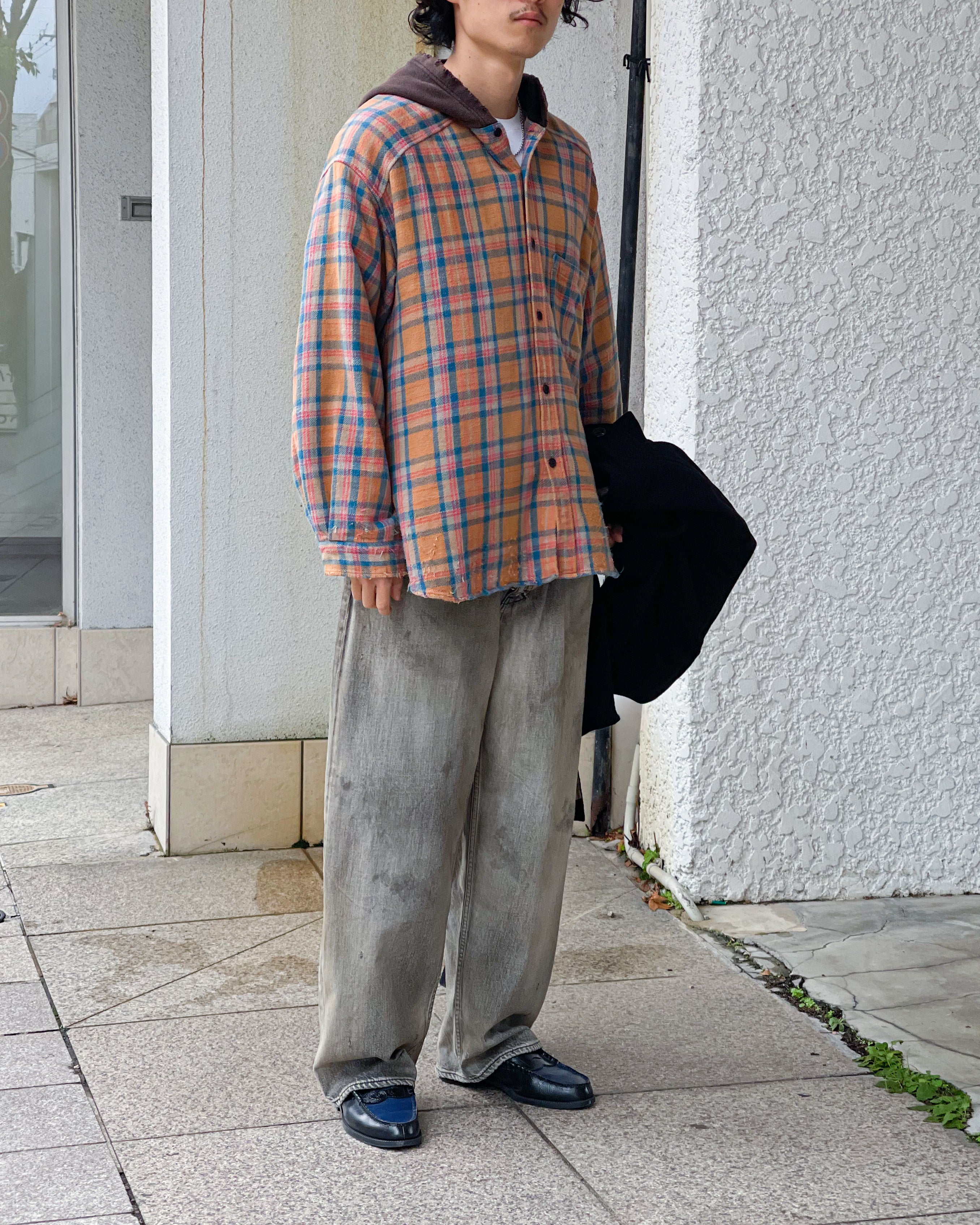 ANCELLM】NEL CHECK HOODIE SHIRT - CAMEL