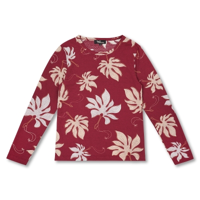 和柄 長袖カットソー ＜鞍馬天狗のうちわ/濃赤＞ | 京友禅アロハシャツ