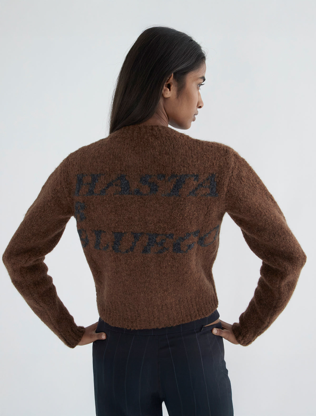 HASTA LUEGO ZIP-Tricot cardigan with intarsia on the back – paloma