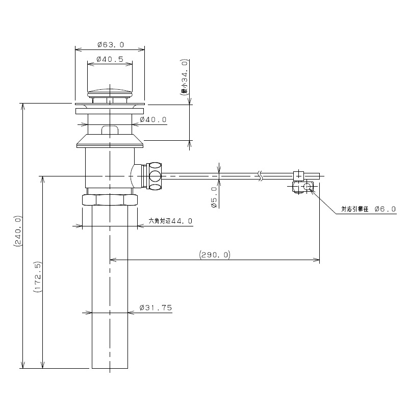 432-418-32 ポップアップ排水金具ユニット ゴールド 海外洗面器用