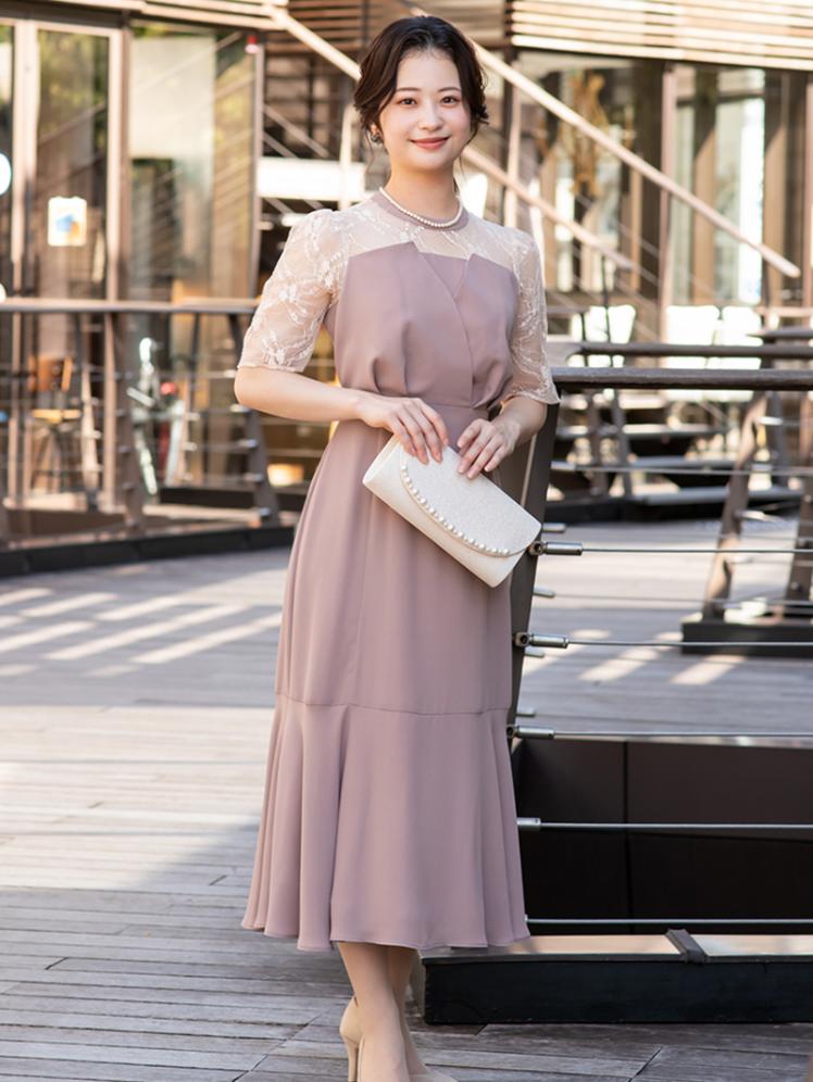 ビスチェ風裾切替ドレス(ピンクベージュ)CR1-425PB-M | パーティドレス