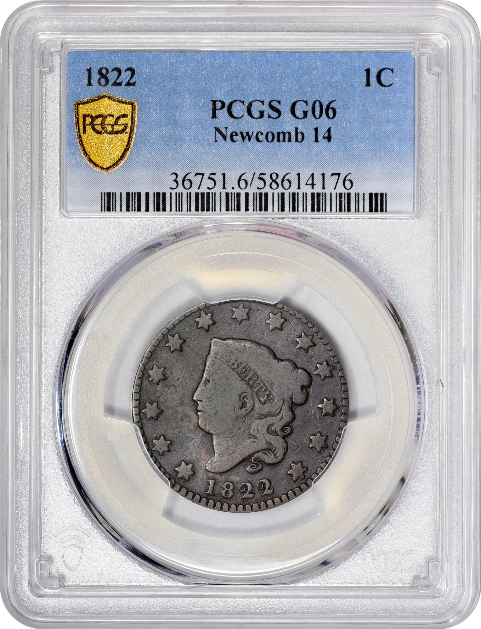 1822 1C N-14 G06 PCGS : Paradime Coins Coronet Head Cent