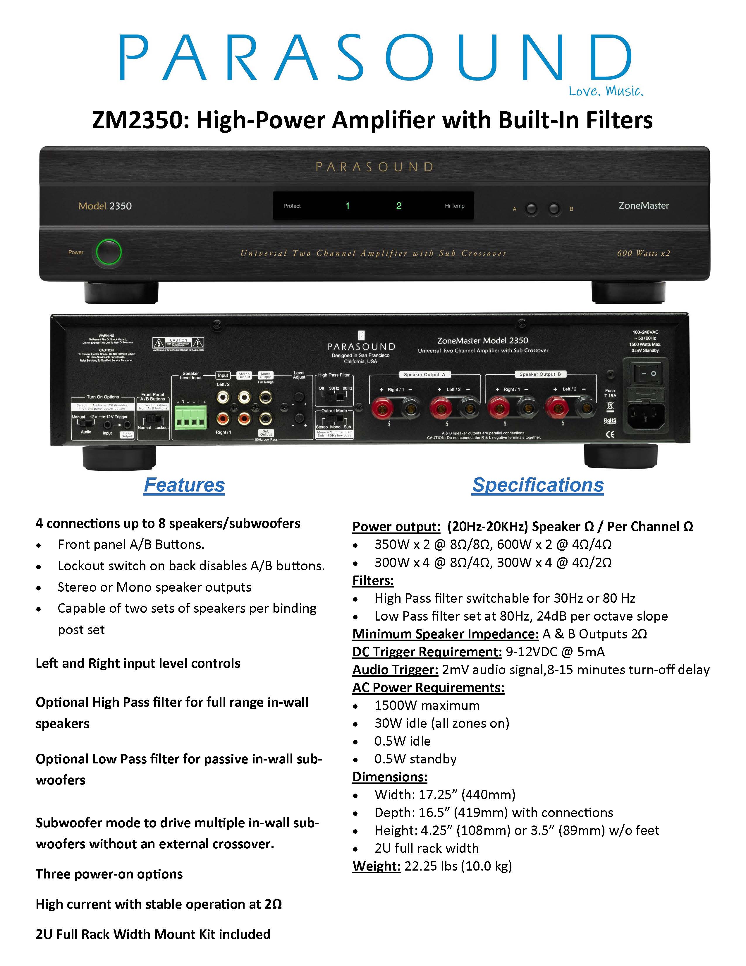 ZM2350 2-Channel Amp – 600W Power for Subs, Garage & Long Runs