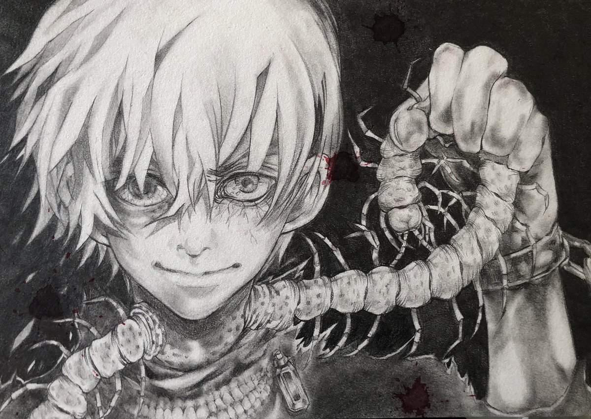 闇絵アレンジで東京喰種の金木を模写させて頂きました✨ #東京喰種