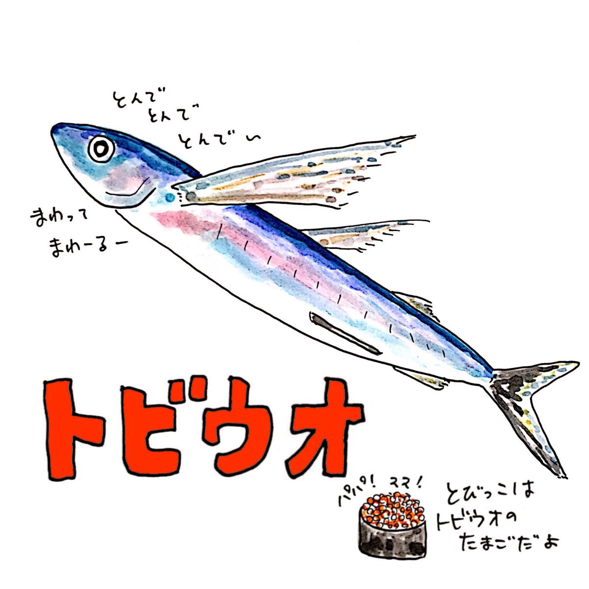 トビウオはひとっ飛びで新幹線16車両を飛び越える。 #さかな四コマ