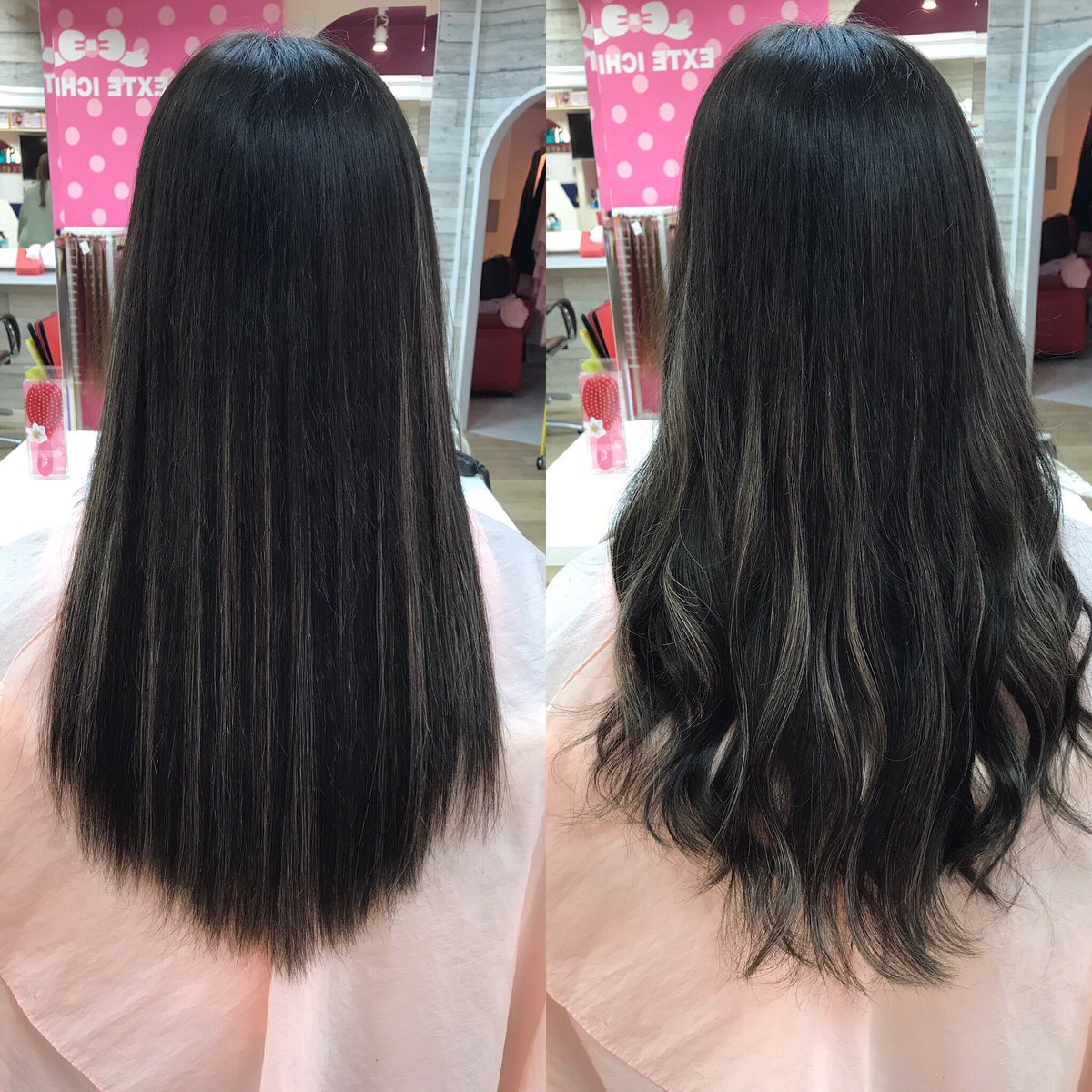 シールエクステ80枚つけてロングにしました。 グレージュのハイライト