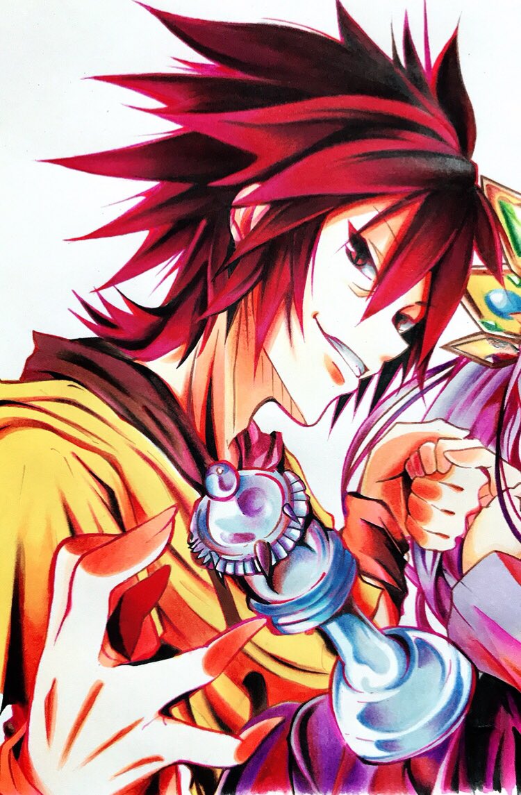 ノーゲーム・ノーライフの空と白を色鉛筆とコピックで描きました