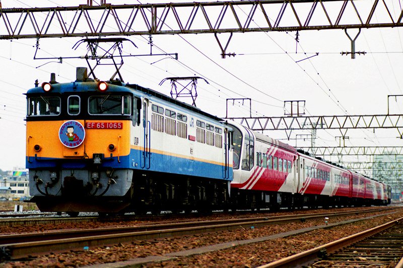 イベント列車でレインボーを牽引した試験塗色機EF65 1065。 1993/4/4
