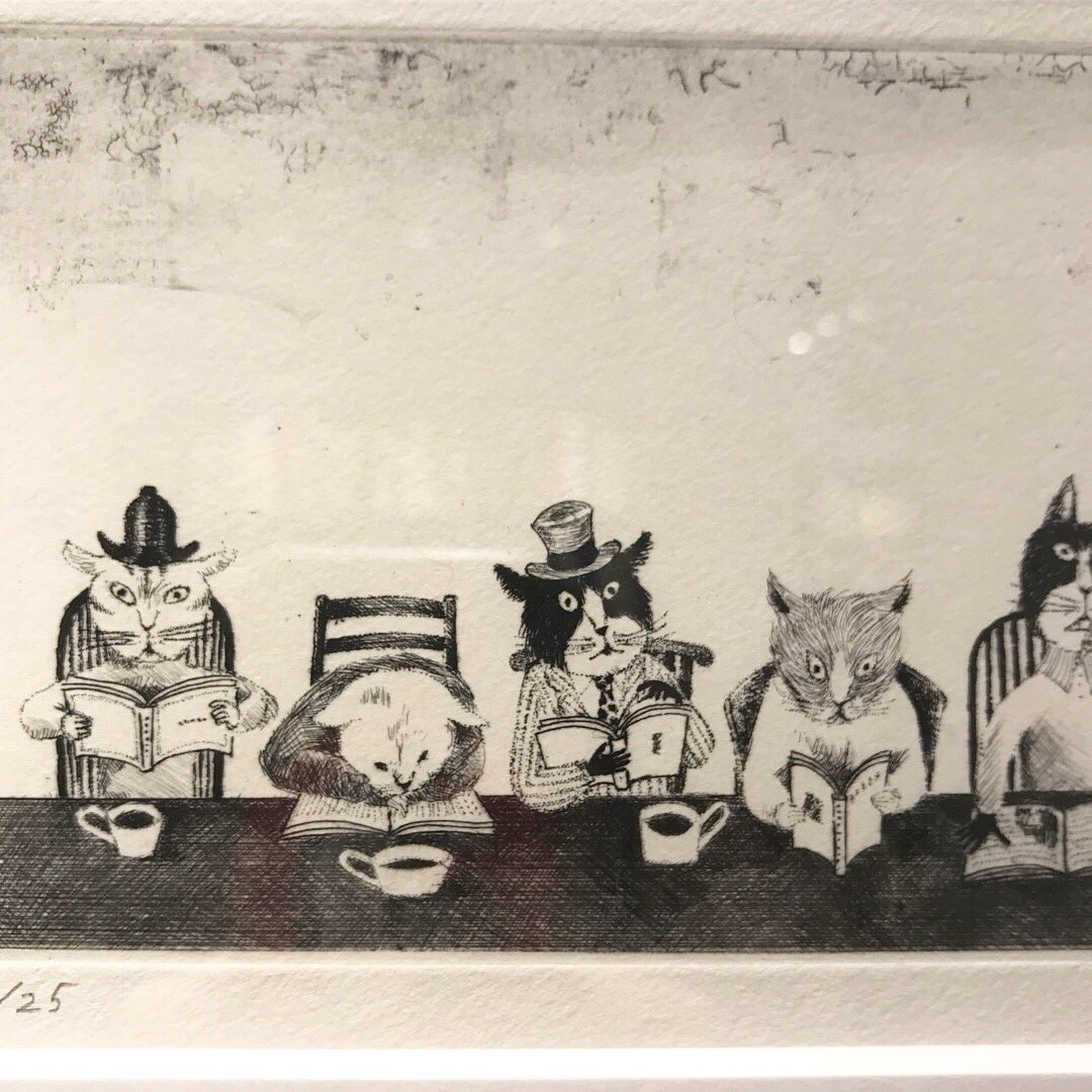 保坂優子さんの銅版画の猫たち。個性豊かな表情が愉快な「それぞれの