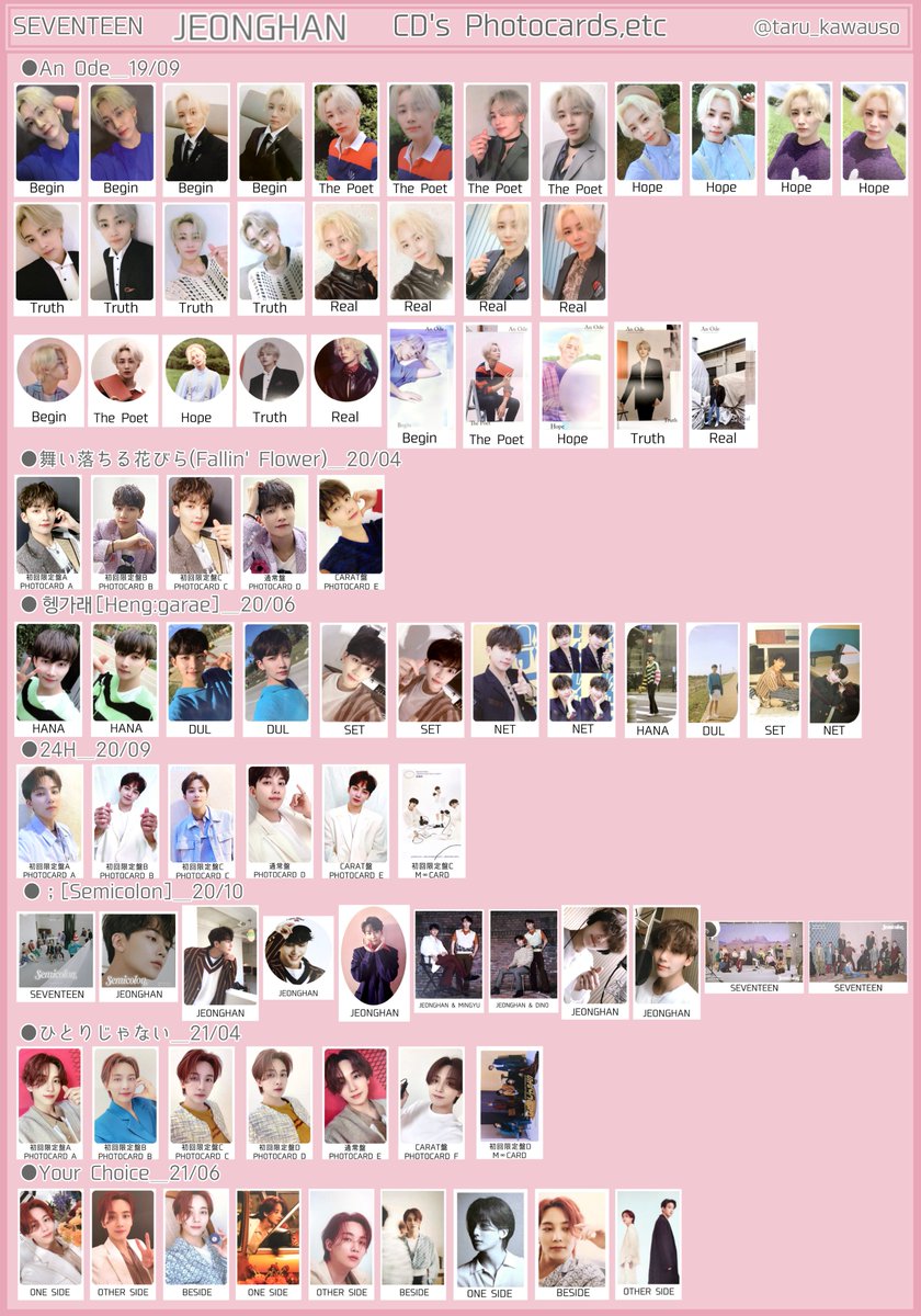 SEVENTEEN セブチ トレカ一覧 過去トレカ 歴代アルバムトレカ ジョンハン