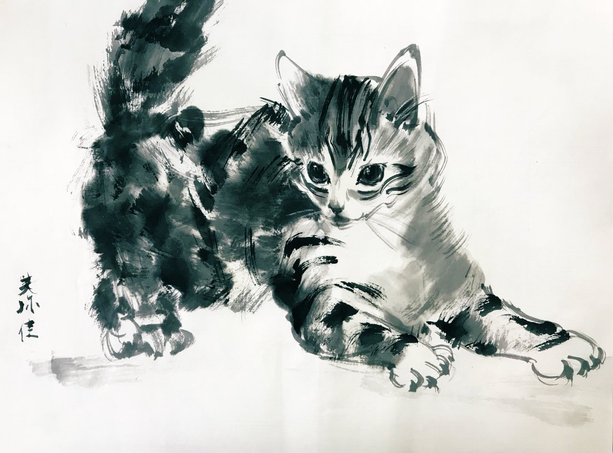 もふもふ欲を絵で満たす #水墨画 #ねこ #墨絵