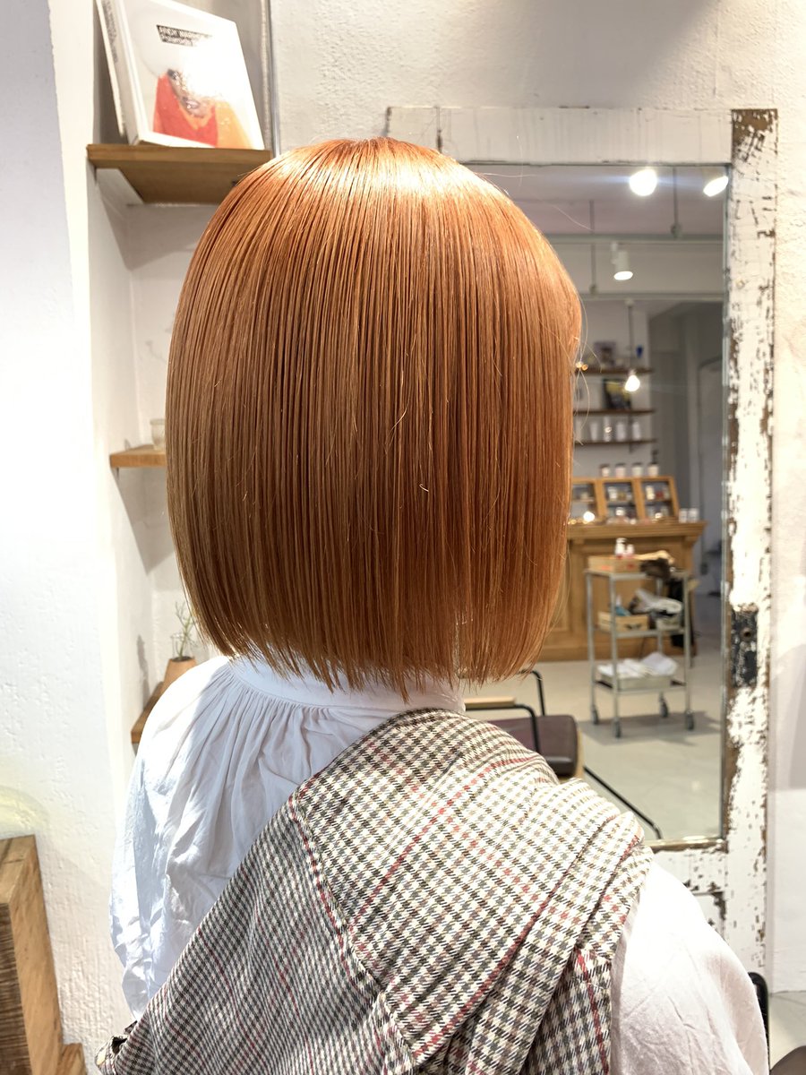 ブリーチ1回のオレンジベージュ🍊 #オレンジカラー #オレンジベージュ