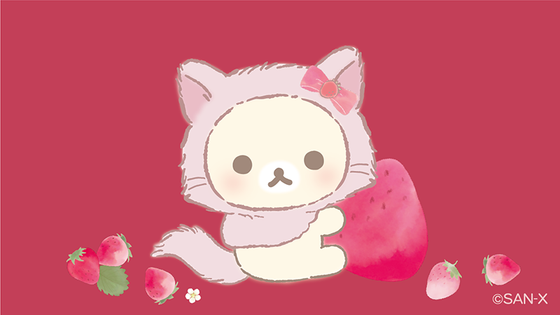 おおきないちごをぎゅっ🍓 #コリラックマとストロベリーキャット