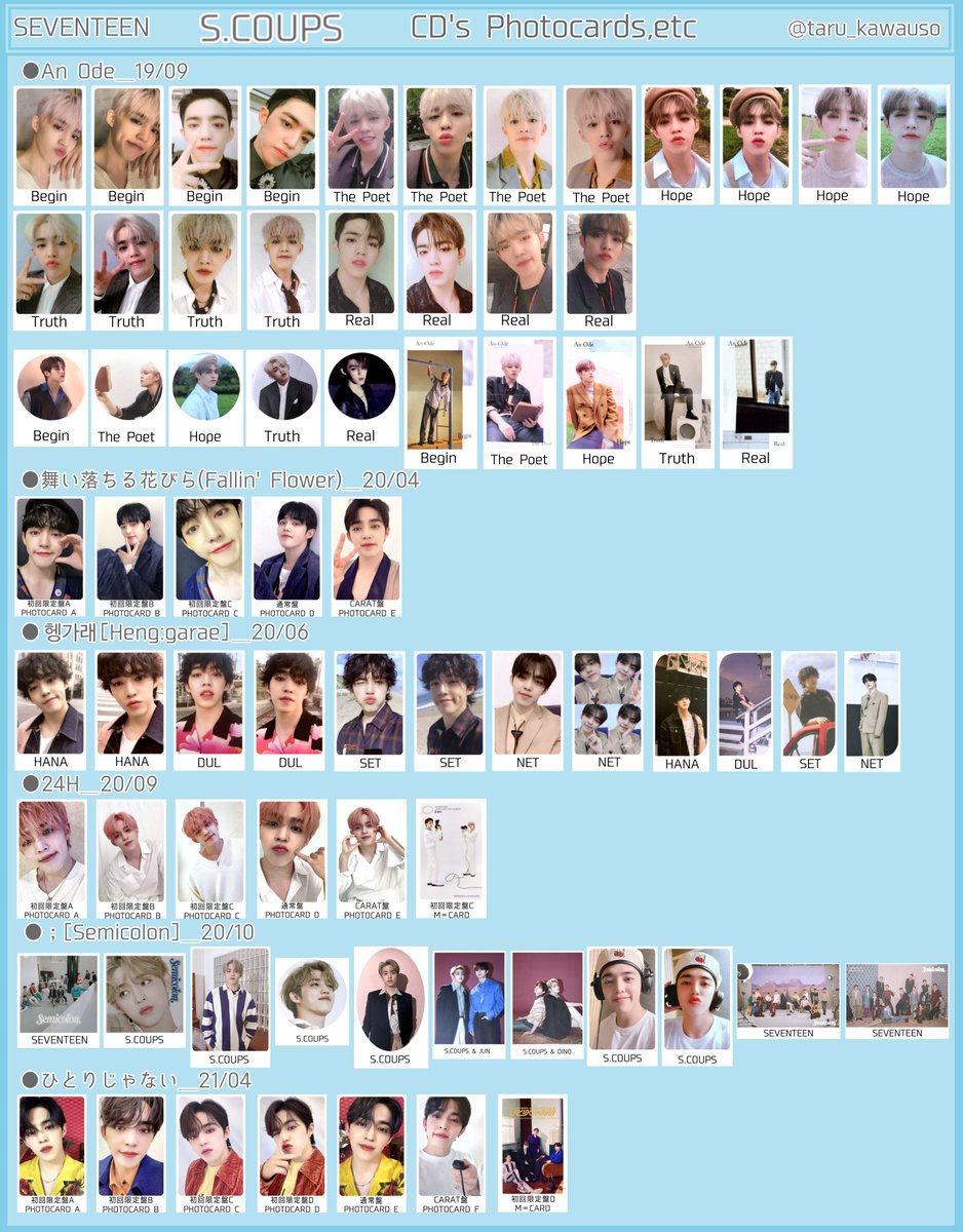 SEVENTEEN セブチ トレカ一覧 過去トレカ 歴代アルバムトレカ ひとり
