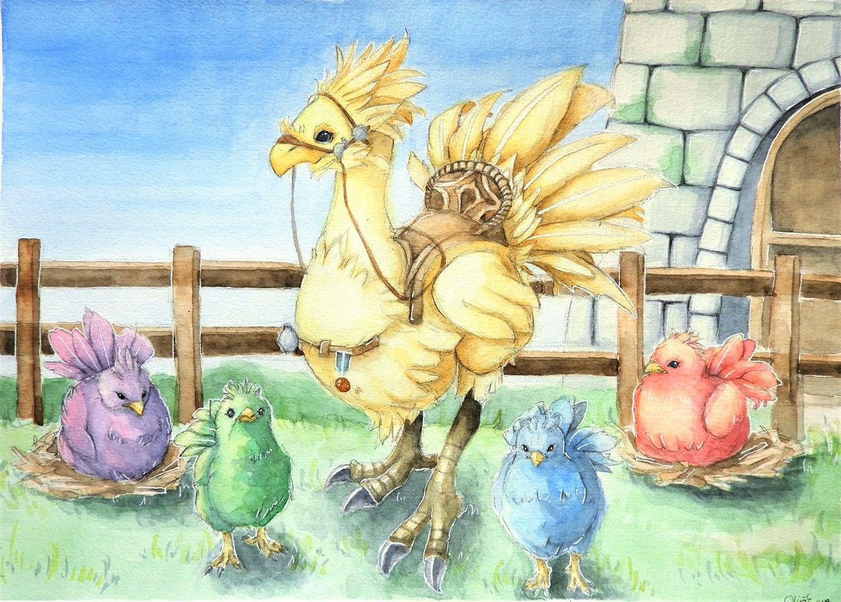 My chocobo fanart is done! ✨💫☺️ The background is inspired by