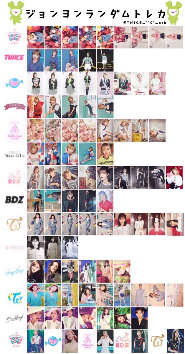 ナヨン、ジョンヨン、モモ、サナのランダムトレカのリストです