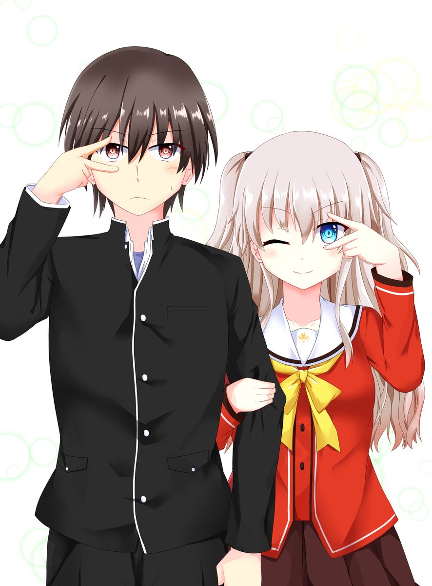 Key作品「Charlotte」のメインキャラ 乙坂有宇と友利奈緒描きました