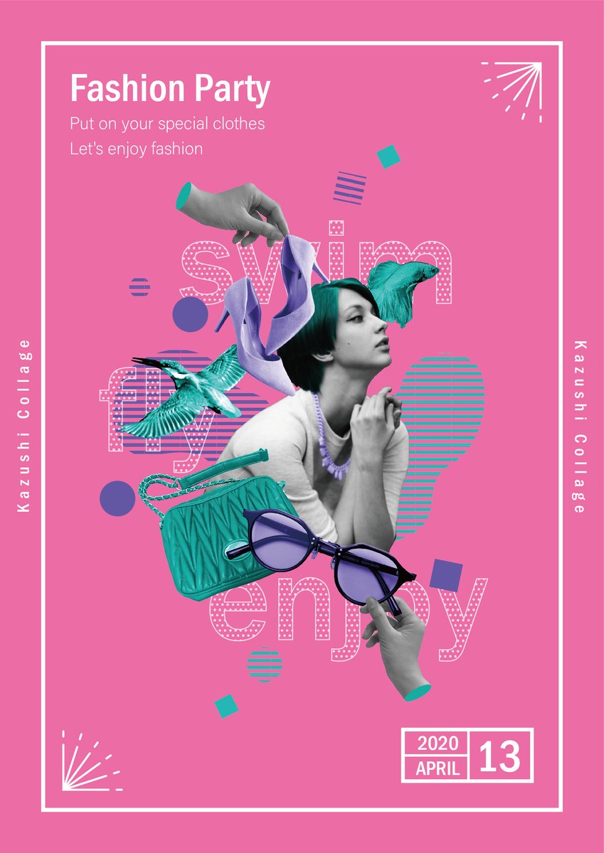 架空のコラージュポスターを4種類作りました。 ファッション