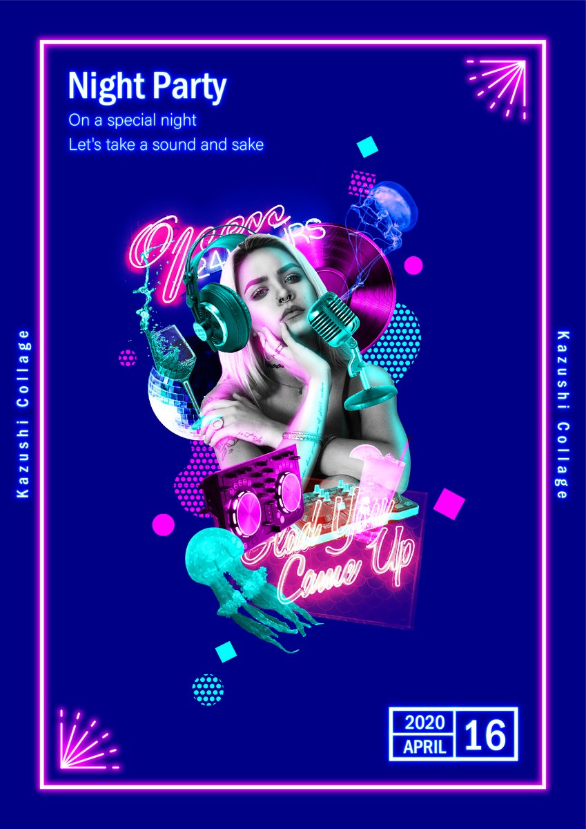 架空のコラージュポスターを4種類作りました。 ファッション