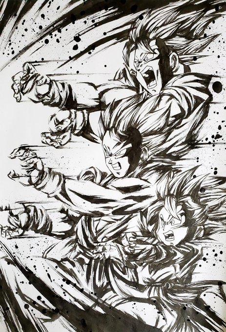 親子三大かめはめ波 』 墨絵で描いてみました!☺ #ドラゴンボール