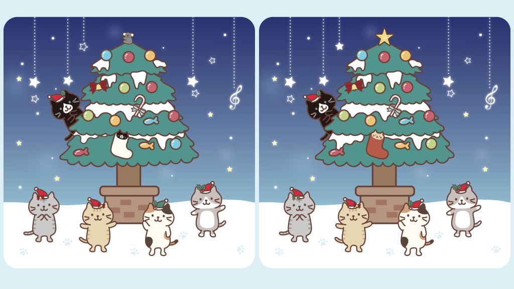 🐾ふくふくにゃんこ間違い探し 第3弾🐾 クリスマスツリーに集う