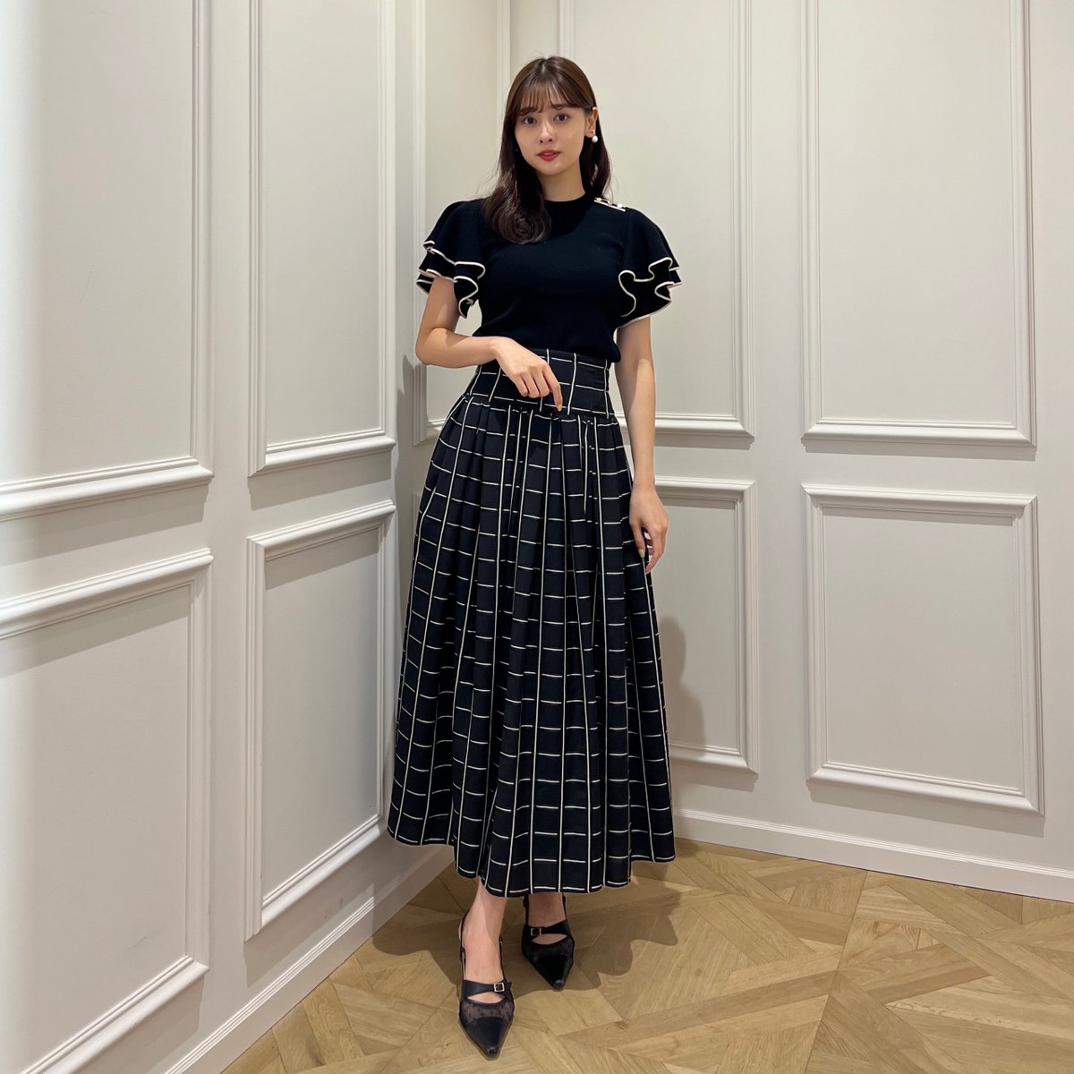 🏷Checked Jacquard Volume Skirt - blacka - 程よい肉感とラッフル