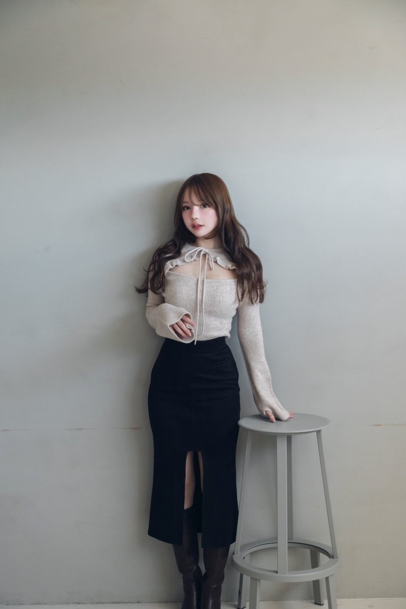 Anita ribbon knit tops color black/beige ¥9900-tax in ふわっとし