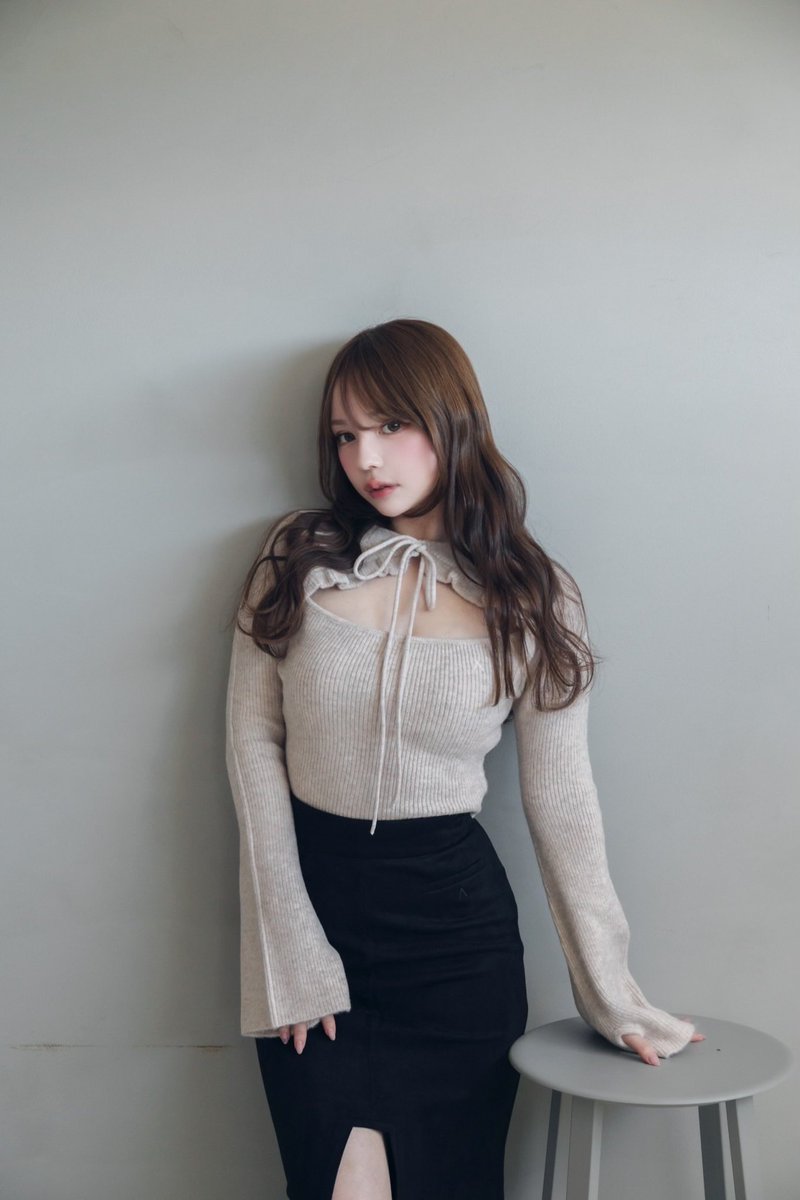 Anita ribbon knit tops color black/beige ¥9900-tax in ふわっとし