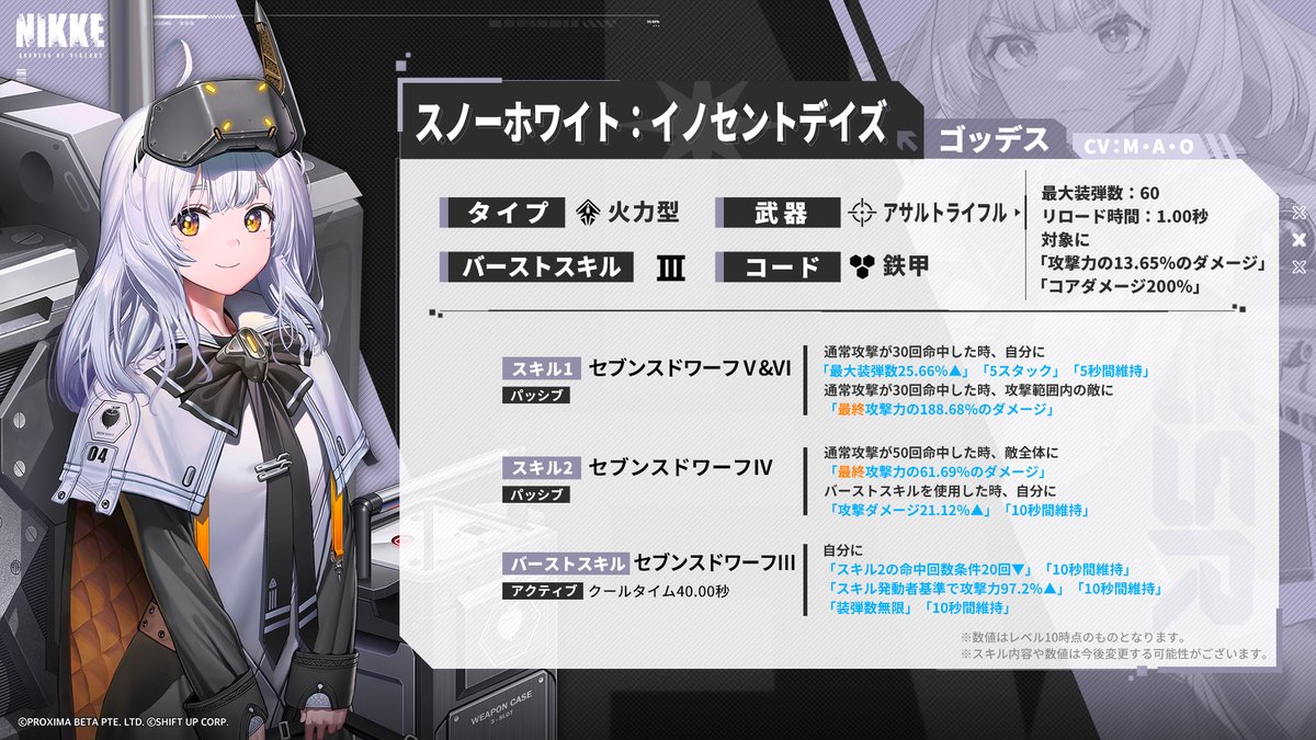 スキル紹介】 スノーホワイト：イノセントデイズのスキル詳細は添付