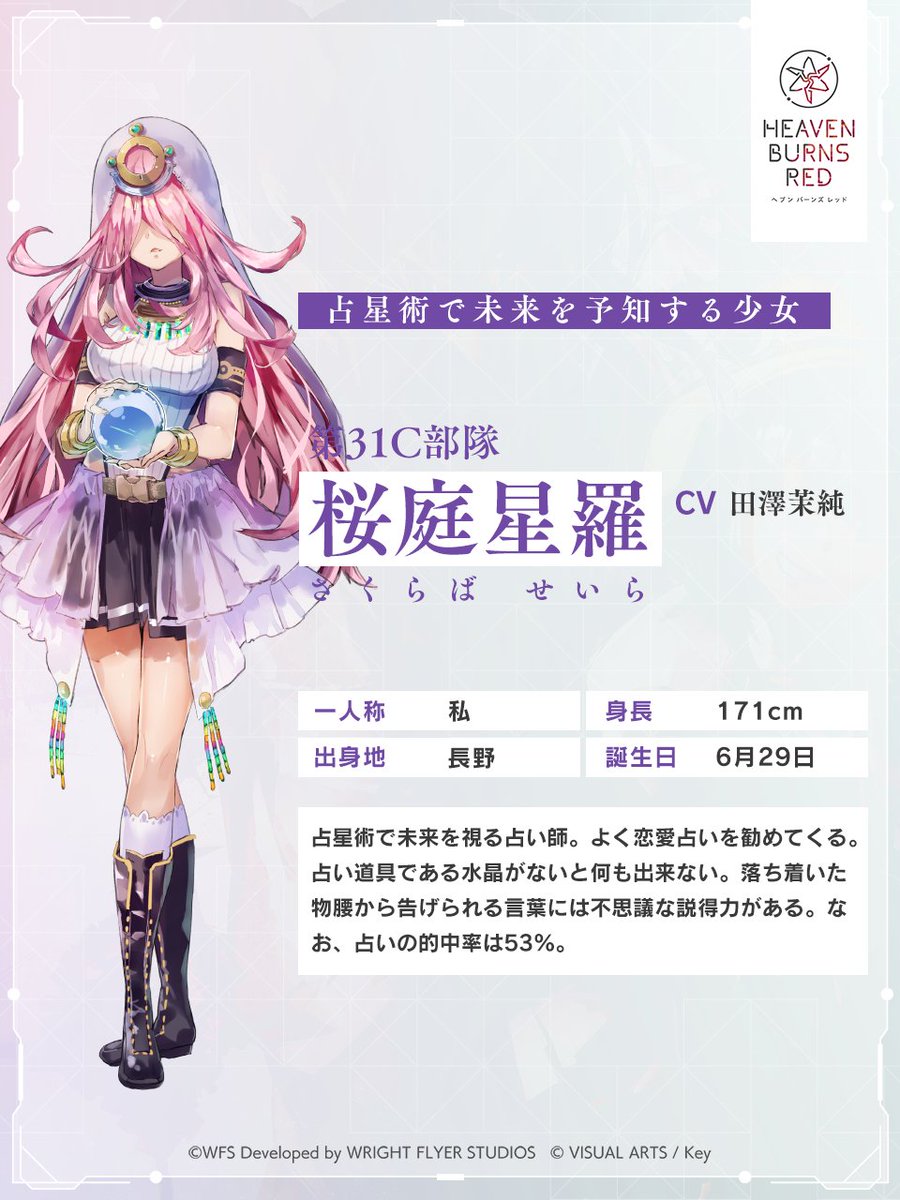 31Cキャラクター紹介③ ＼ 桜庭星羅（CV： #田澤茉純 ） 占星術で未来