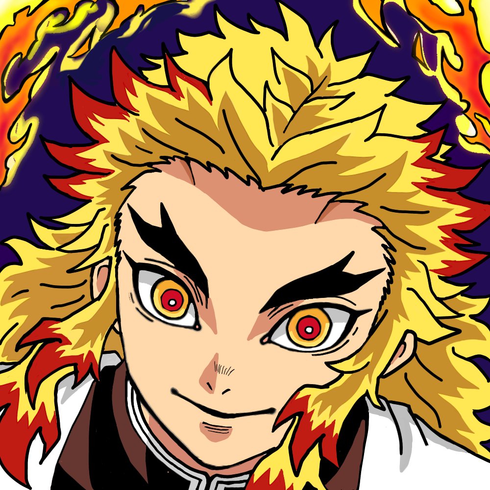 アイビスペイントってスマホアプリ使って、指で煉獄さん描ぇてみたぞ