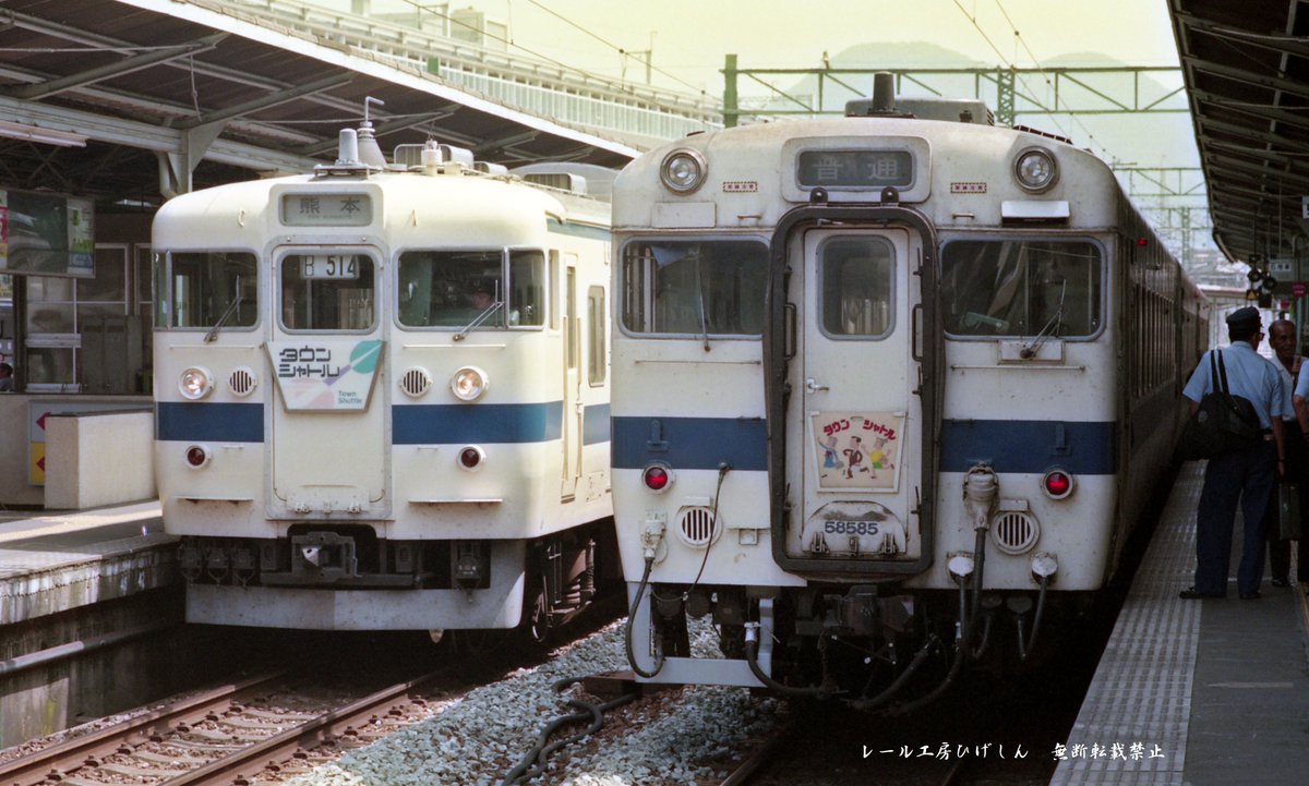 JR九州色の415系とキハ58系。国鉄時代の「マイタウン電車」からJR九州