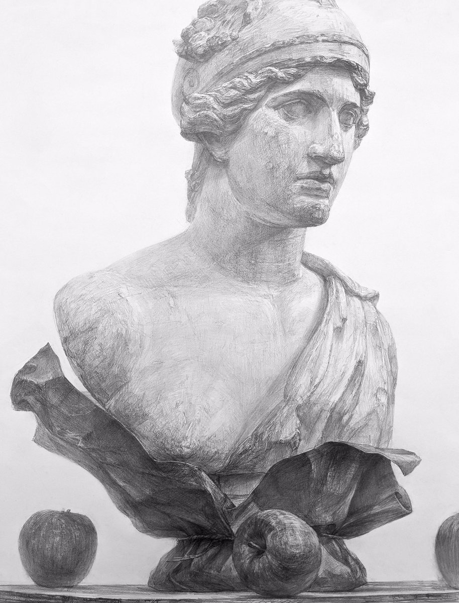 日本画です！ アマゾンは頭部の細かさと体の描写の粗密が難しい石膏像