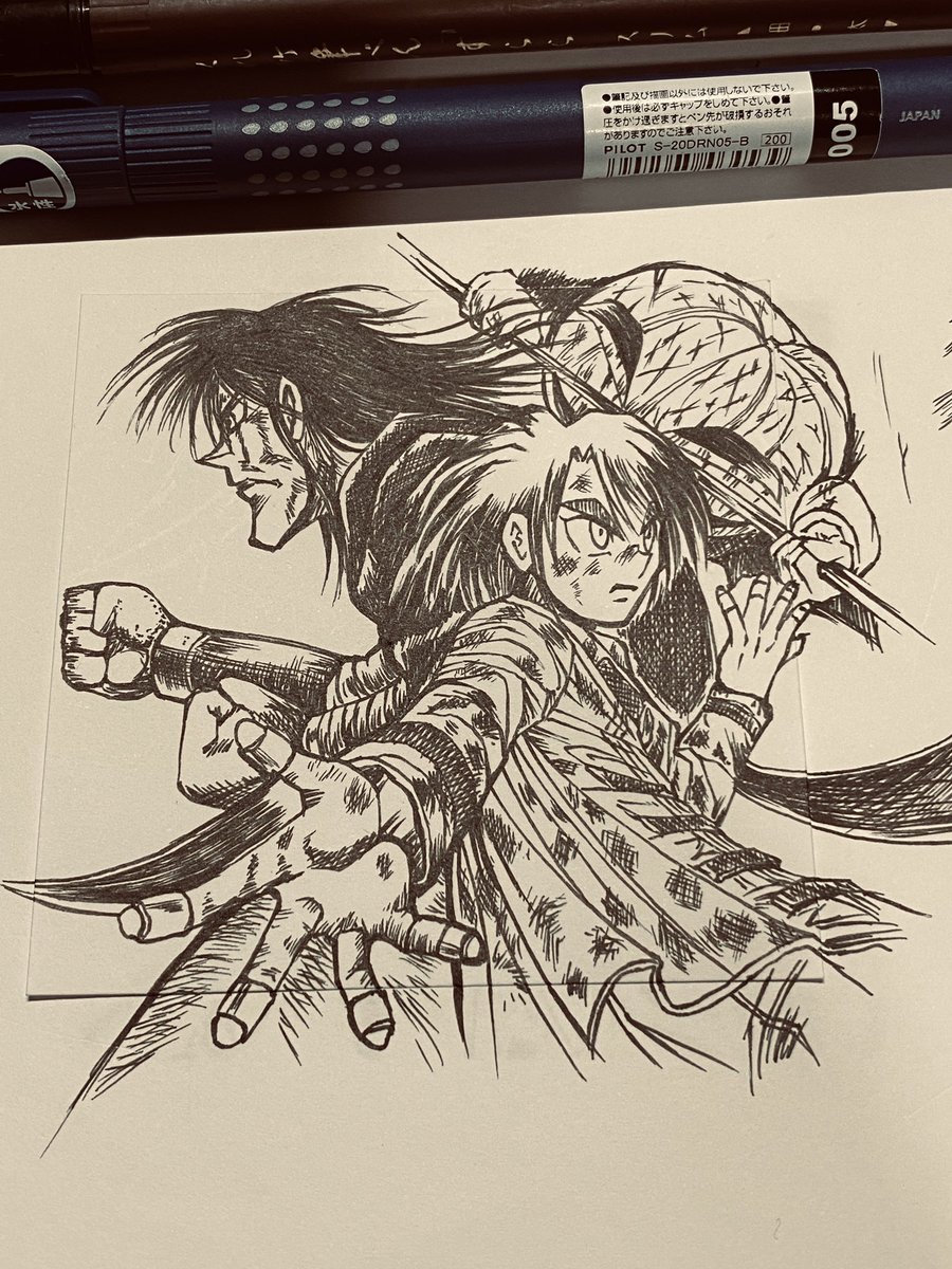 背中を護るアイツ #一日一ポストイット絵 #からくりサーカス #藤田