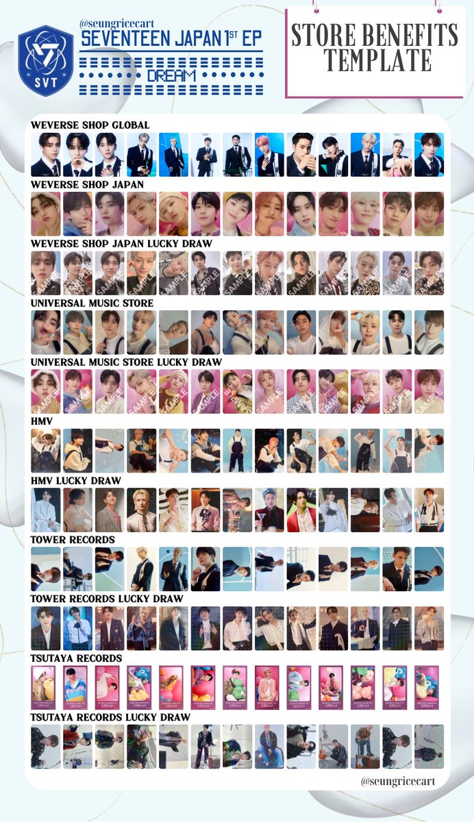Seventeen Japan 1st EP 'DREAM' Benefits Photocard Template セブチ