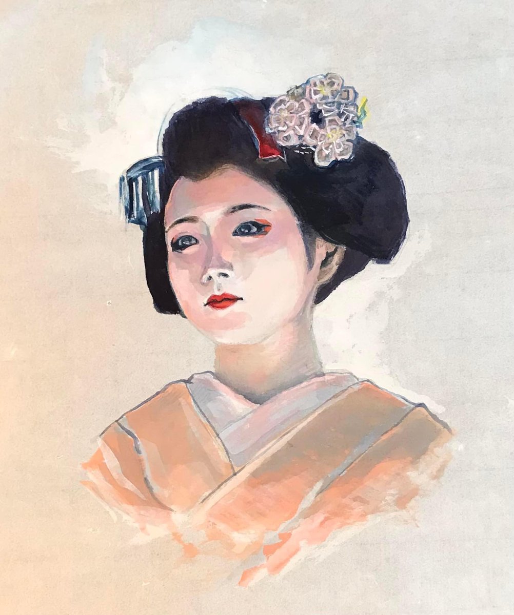 田村誠司 水彩画 女性の肖像「舞妓」 田村誠司 水彩画 女性の肖像