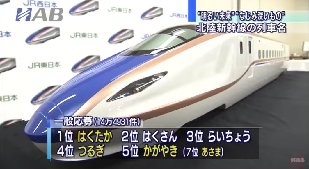 鉄道トリビア 北陸新幹線の列車名の一般応募で、一位かがやき 二位は