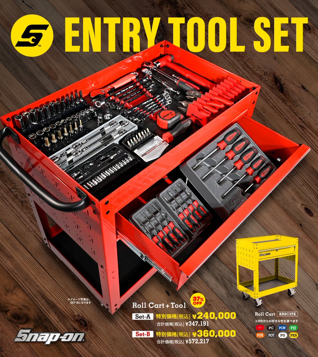 ☆スタンダードな工具と、十分な収納力のロールカートをセットにした